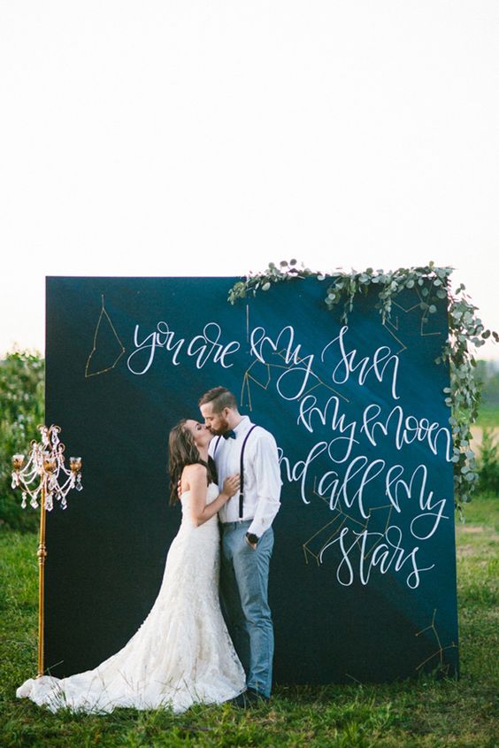 astronomy inspired wedding ceremony backdrop