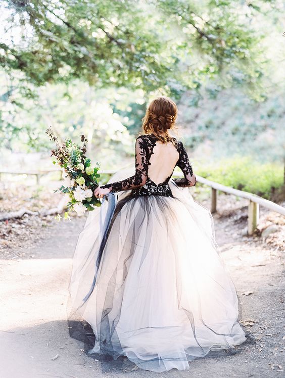black and white lace wedding dress