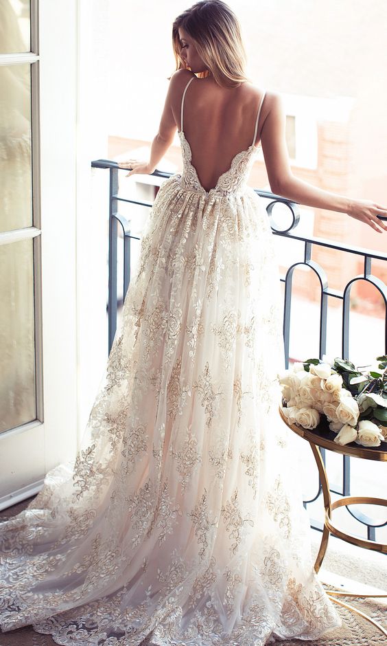 Lurelly vintage open back lace wedding dress
