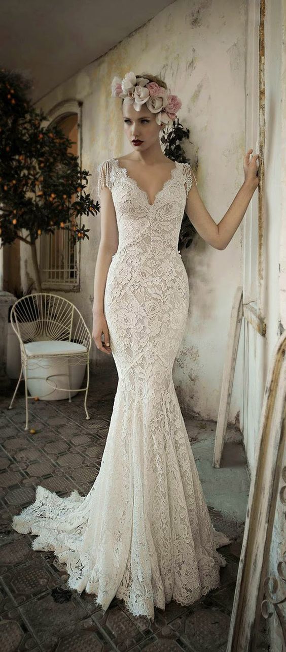 mermaid lace vintage wedding dresses