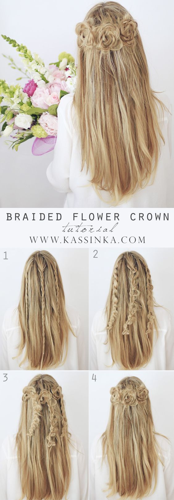 Braided flower crown wedding hair tutorial