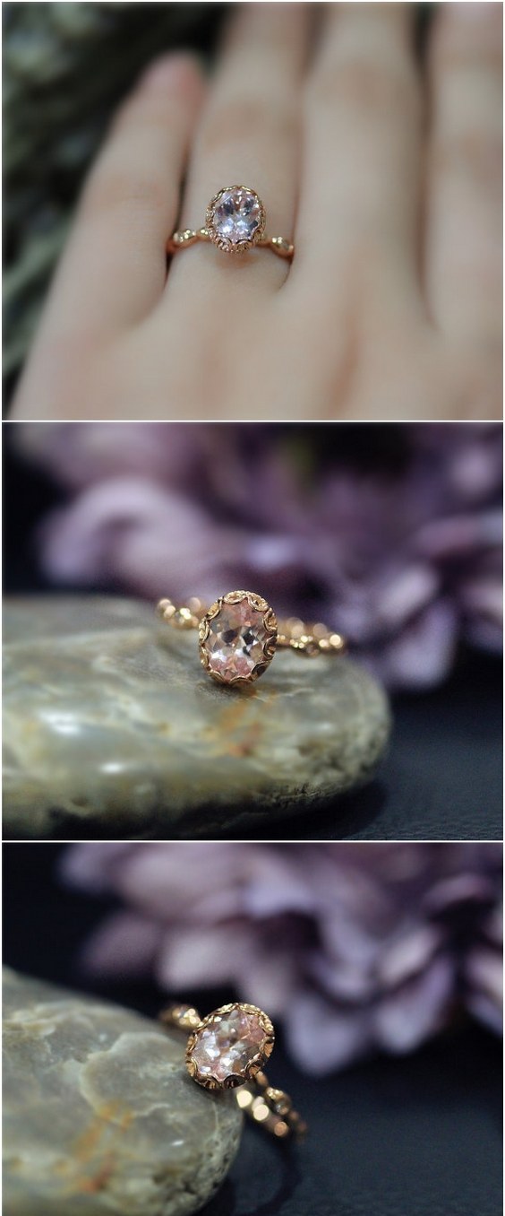 Morganite Oval Ring Rose Gold 14K Solid Ring Wedding Ring Promise Ring