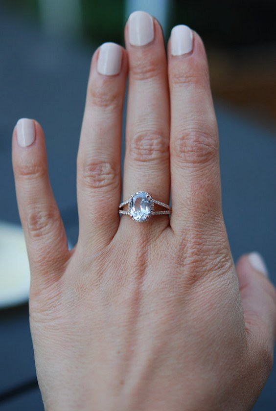 Oval split shank white sapphire diamond ring 14k rose gold