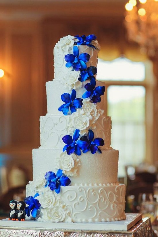 Turquoise orchid wedding cake