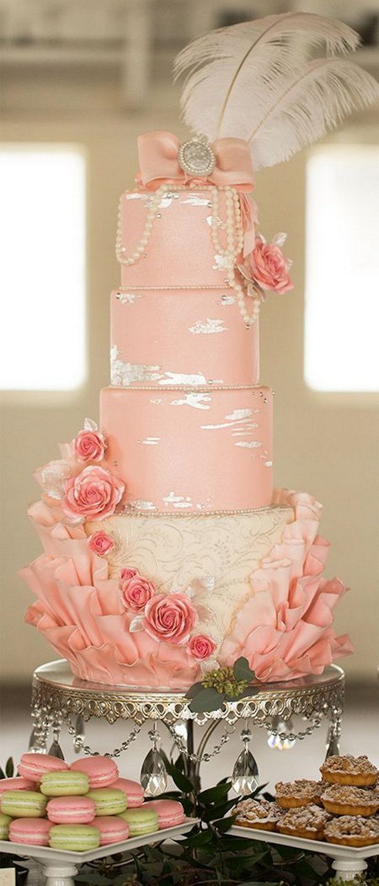 blush and mint wedding cake idea via Arlene Chambers Photography