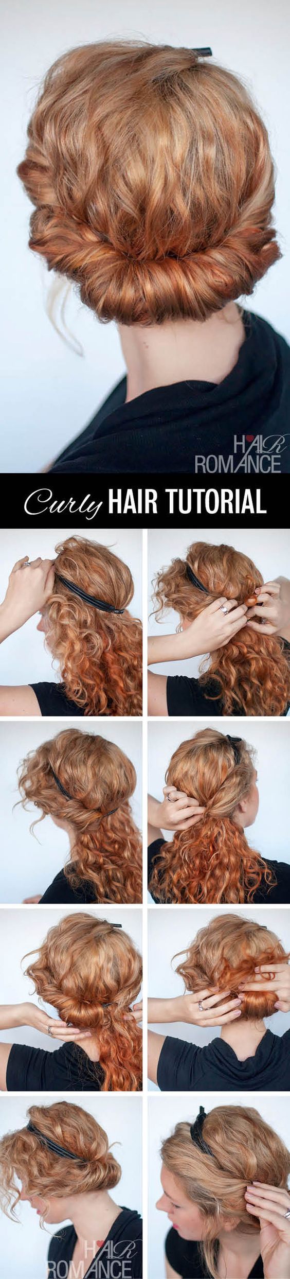 curly hairstyle tutorial – rolled headband upstyle