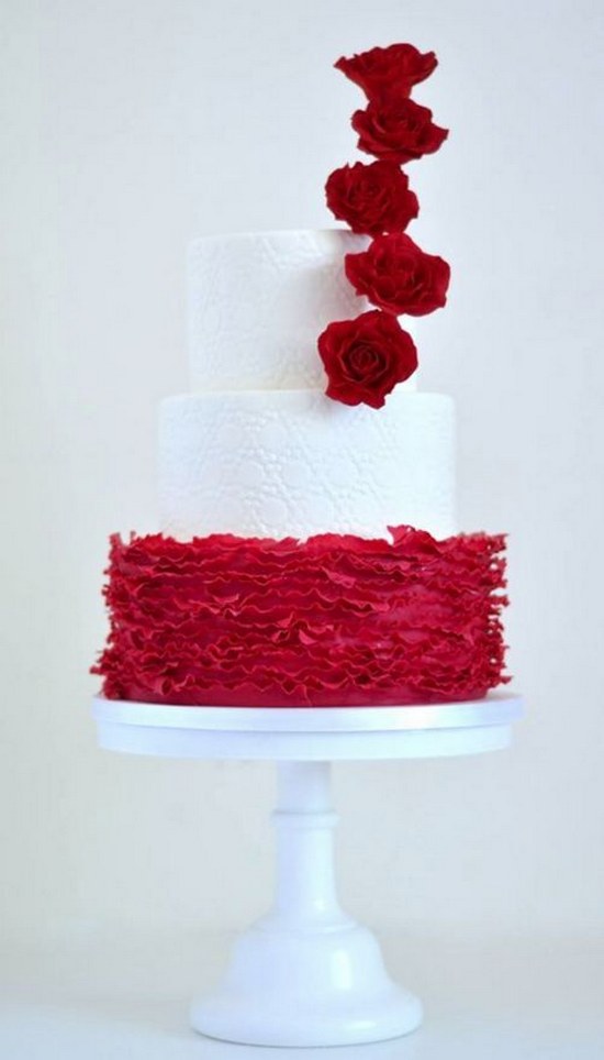 white and red wedding cake idea via T Bakes