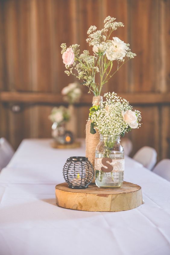 Rustic Chic Wedding Centerpiece by A.Marie Photography