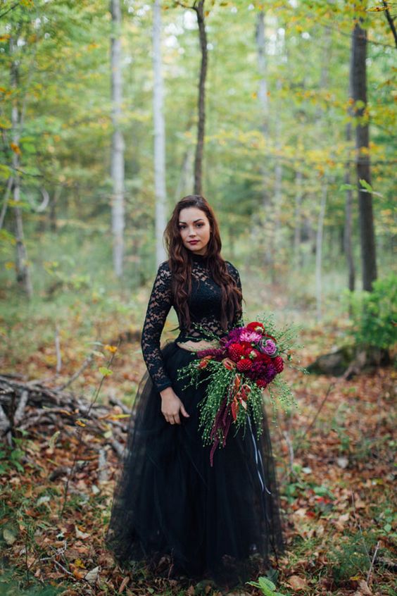 boho black wedding dress