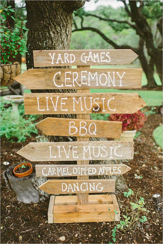 wood wedding directions sign