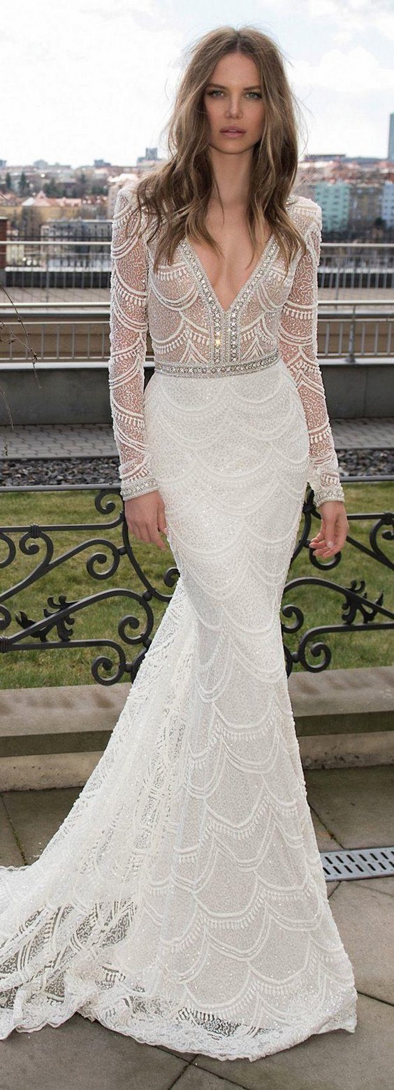 Berta Bridal Vneck Long Sleeves Wedding Dress