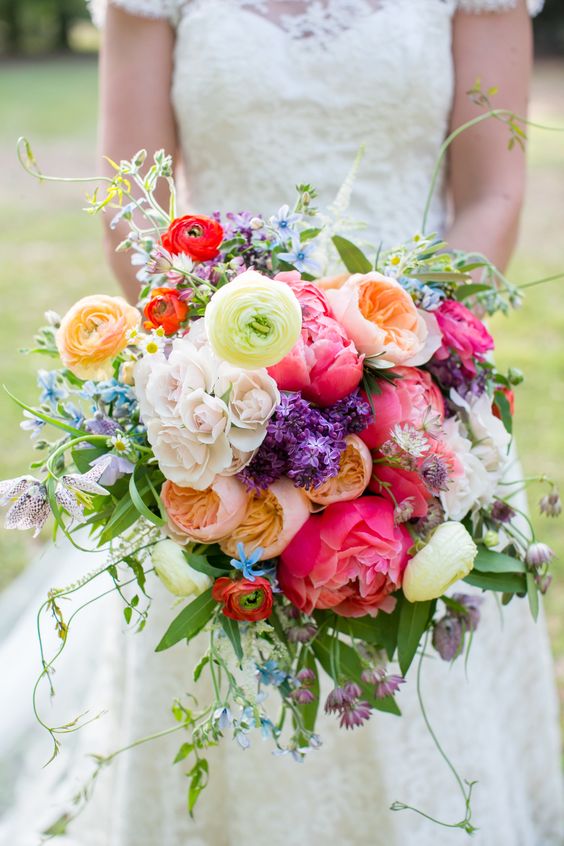 Bright + color happy bohemian wedding bouquet via Kate Haus