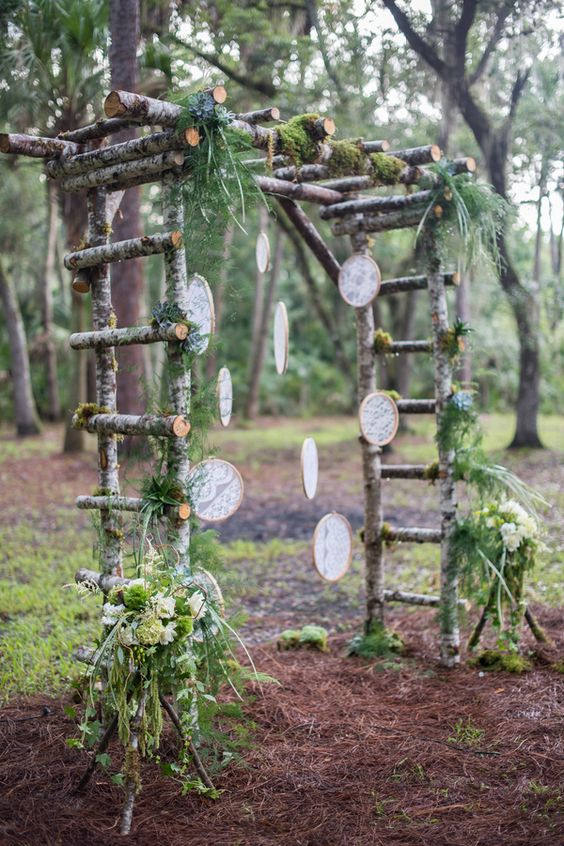 DIY bohemian wedding arbor