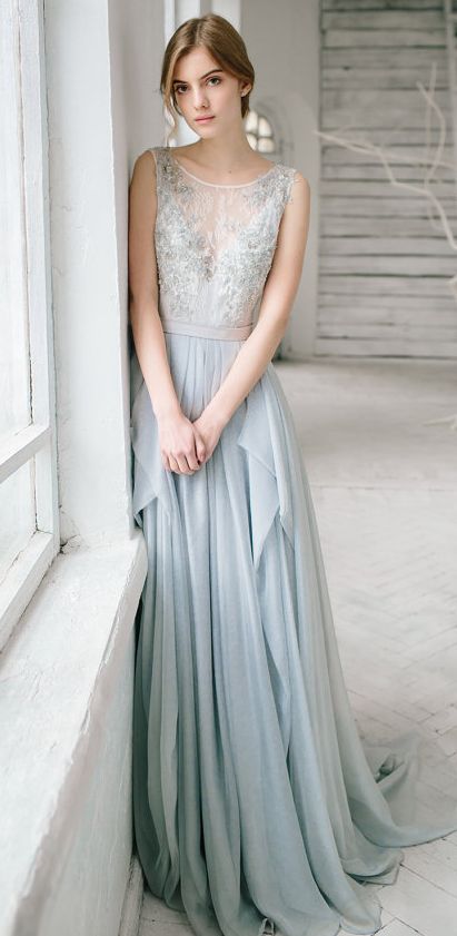 Dusty blue wedding gown