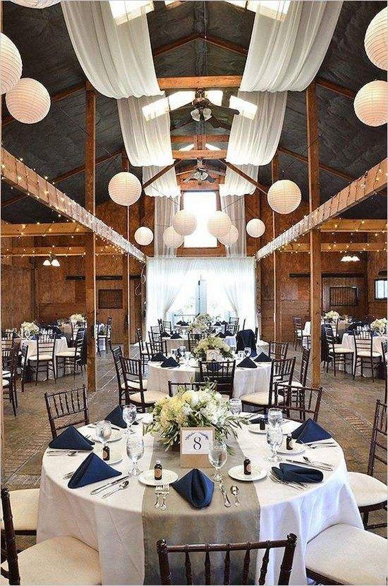 Elegant rustic barn wedding reception draping idea