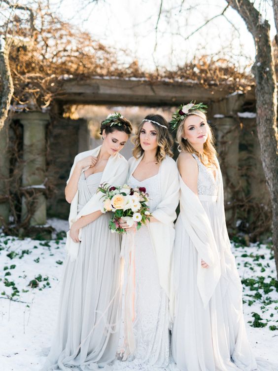 Ethereal winter bridesmaid dresses via Julia Park