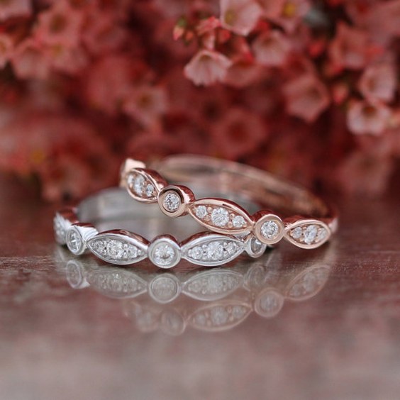 Matching Diamond Wedding Ring Half Eternity Band in 14k Gold Bezel Scalloped Diamond Wedding Band Anniversary Ring Promise Ring