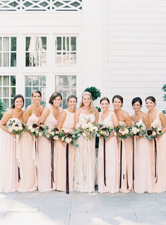 Mix and match pink bridesmaid dresses