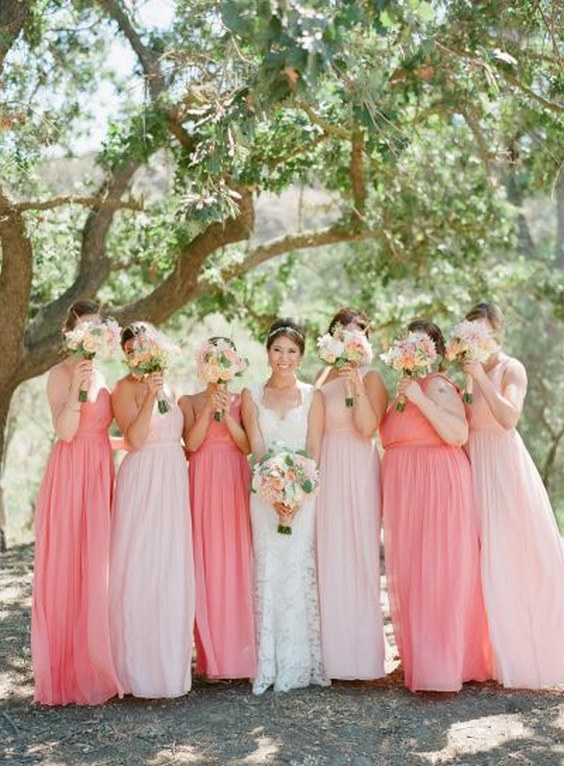 Ombre blush and pink bridesmaids dresses