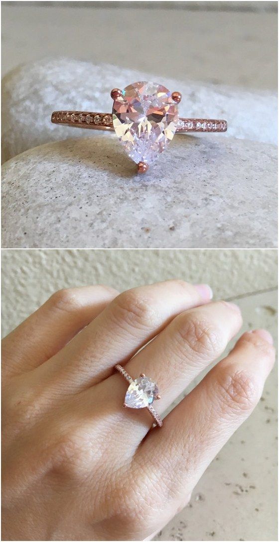 Rose Gold Engagement Ring- Cubic Zirconia Promise Ring- Stone Ring- Promise Ring for Her