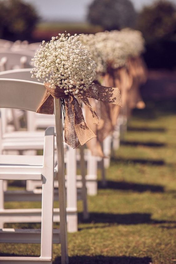 Rustic & Romantic Burlap & Peach Wedding Aisle Chair Décor