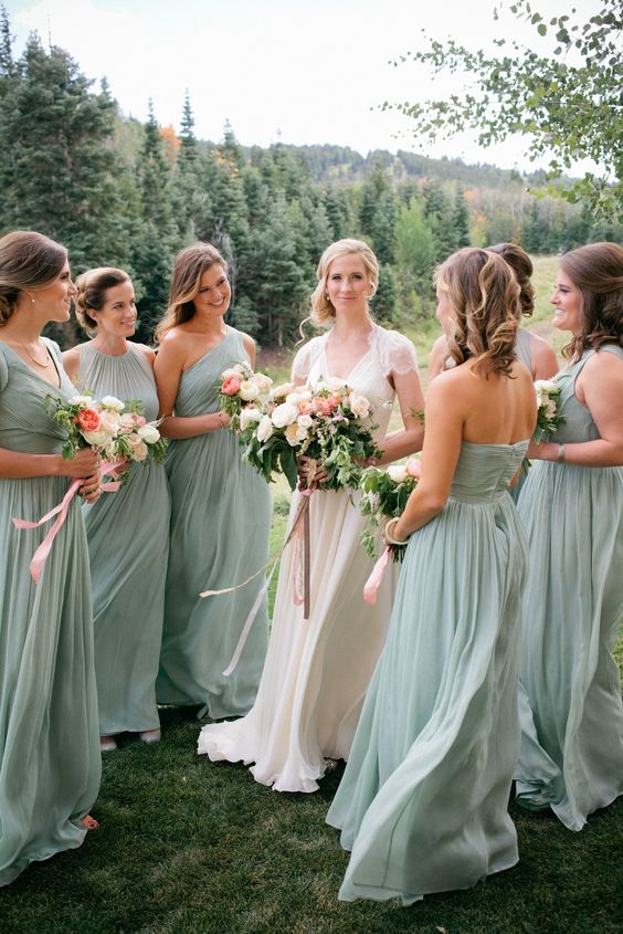 Sage green bridesmaid dresses, flow dresses