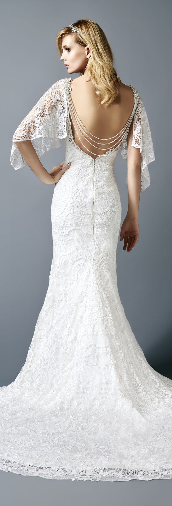 Val Stefani ASHTON STYLE D8115 flutter sleeves open back wedding dress