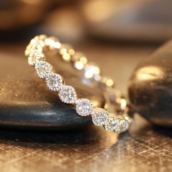 Vintage Inspired Bezel Set Diamond Wedding Ring