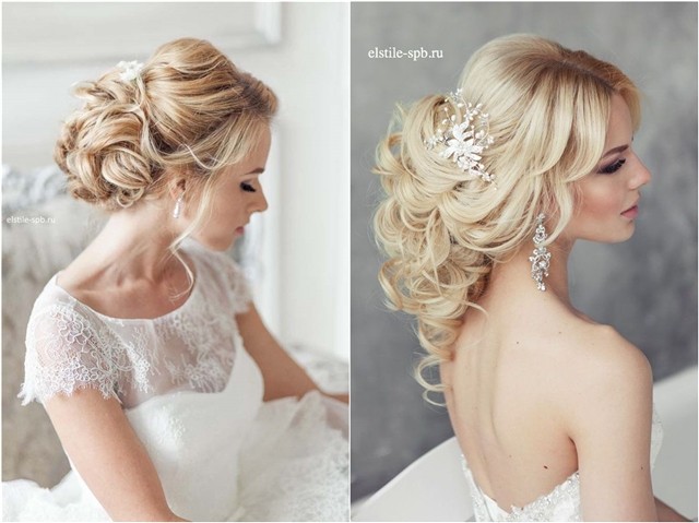 teased curly wedding hairstyle with jewel leaf hair vine via elstile