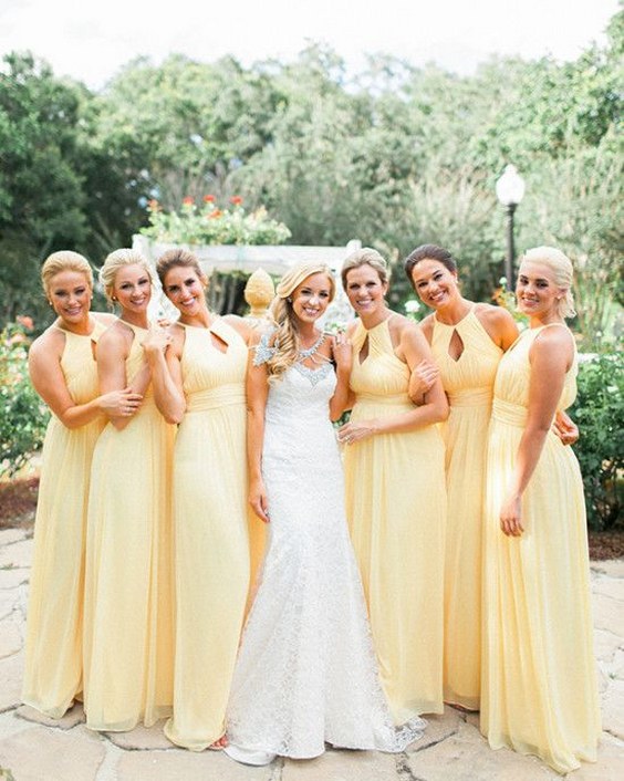 bright yellow bridesmaids dresses