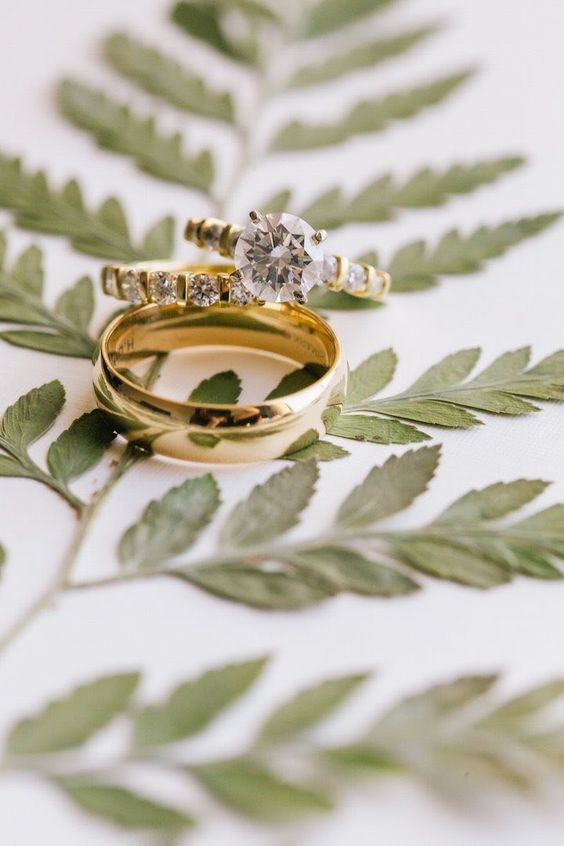 classic gold engagement ring and wedding band photo VUE Photography