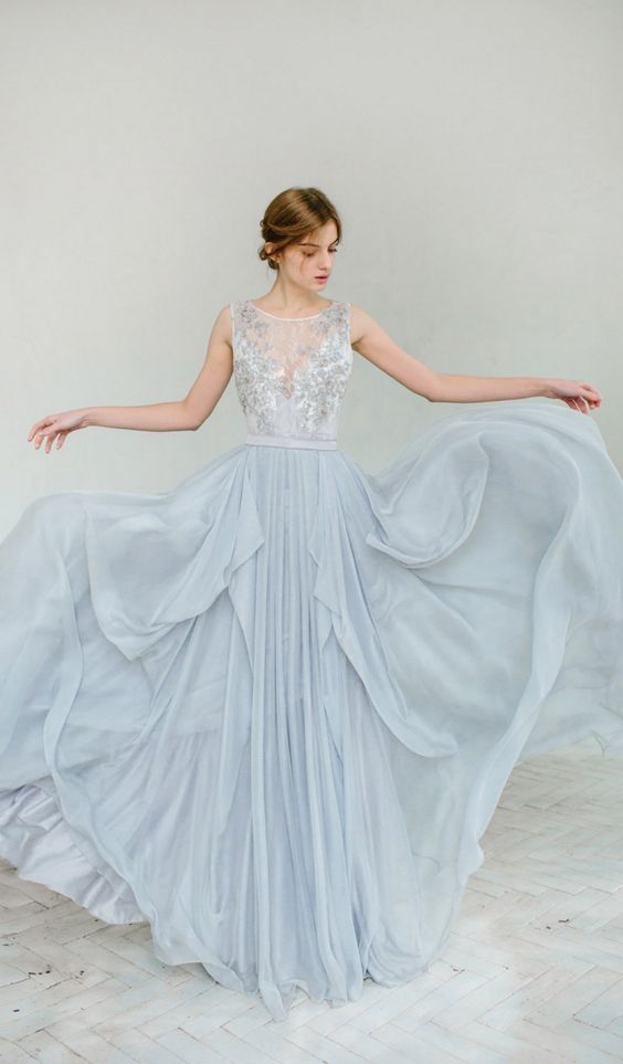 dusty blue wedding gown and dress