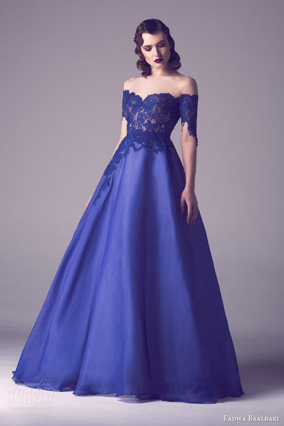 fadwa baalbaki spring 2015 couture blue ball gown wedding dress lace bodice
