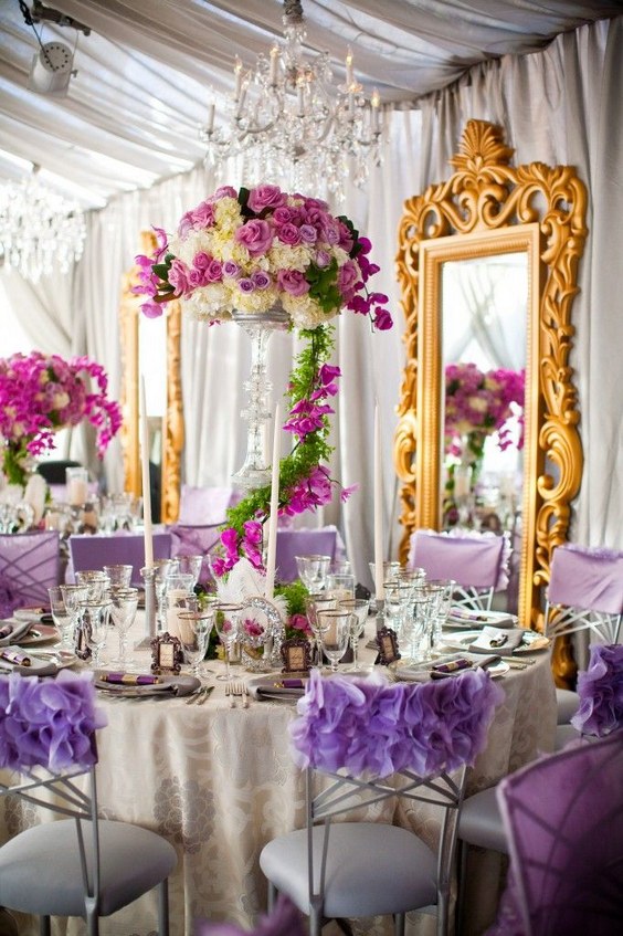 gold and purple wedding mirror decor