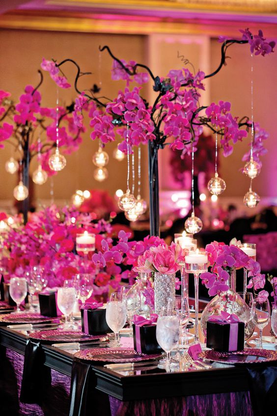 hot pink orchid tall wedding centerpieces