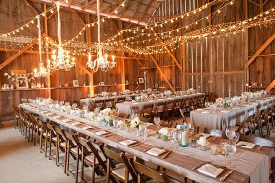 long tables indoor barn wedding venue