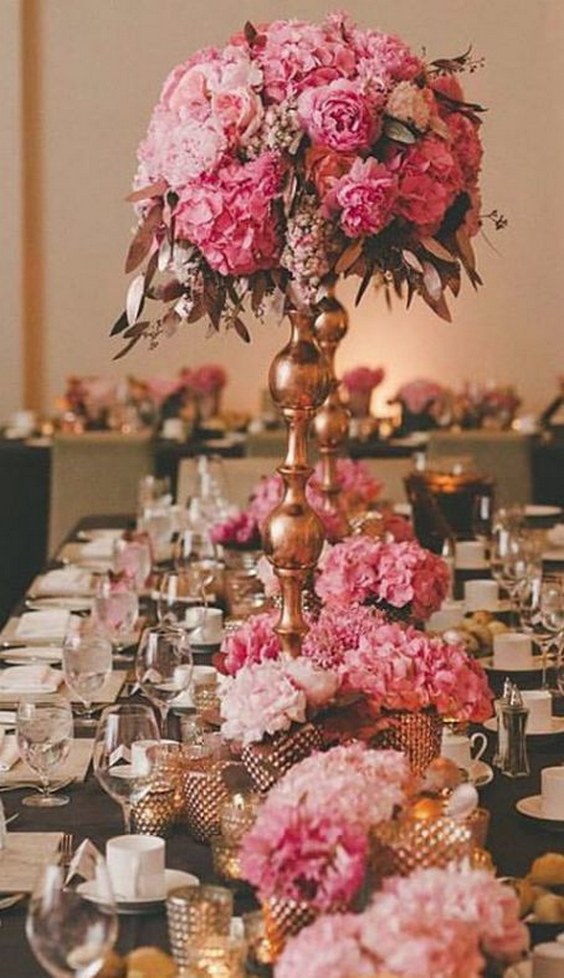 pink wedding reception centerpiece idea via Shari and Mike Photography