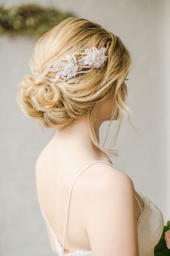prettiest wedding updo hairstyle with hair accessory