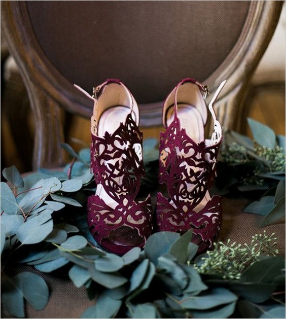 purple laser cut wedding shoes