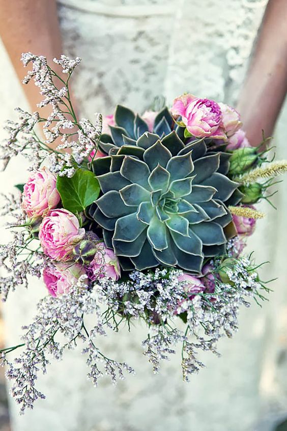 rustic succulent wedding bouquet