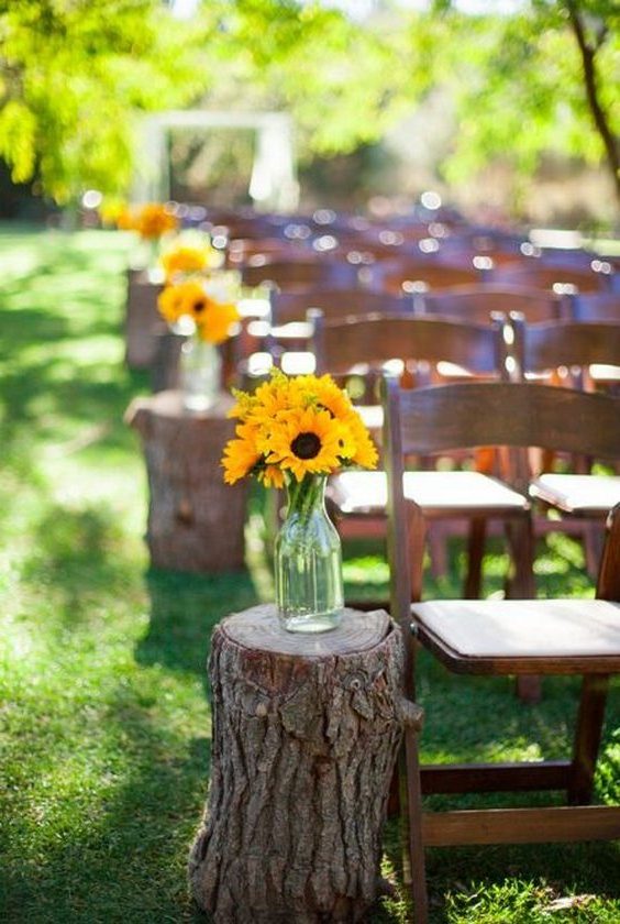 rustic sunflower wedding aisle ideas