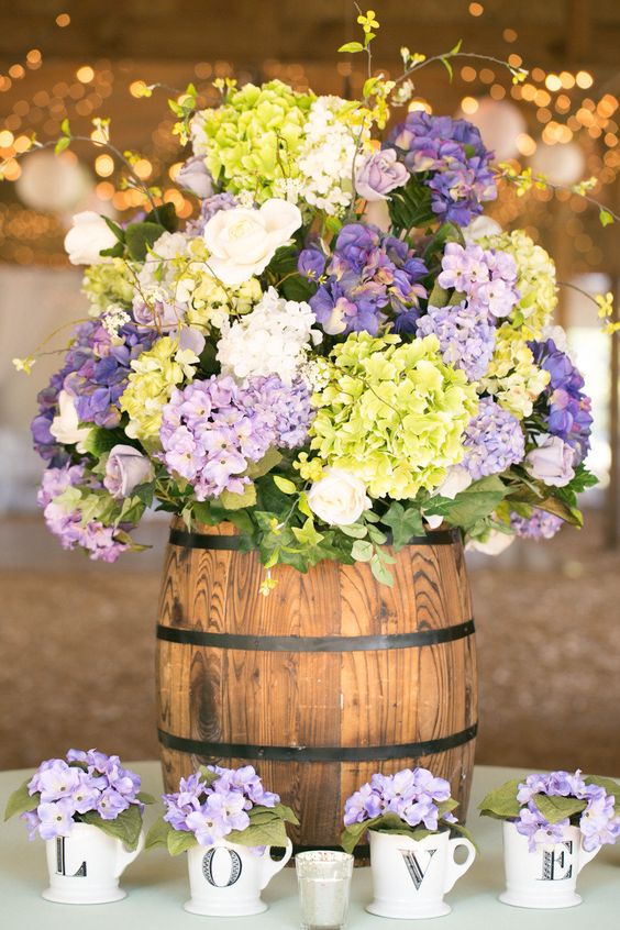 Birch, Hydrangea and Rose Centerpieces via Elevate Photography