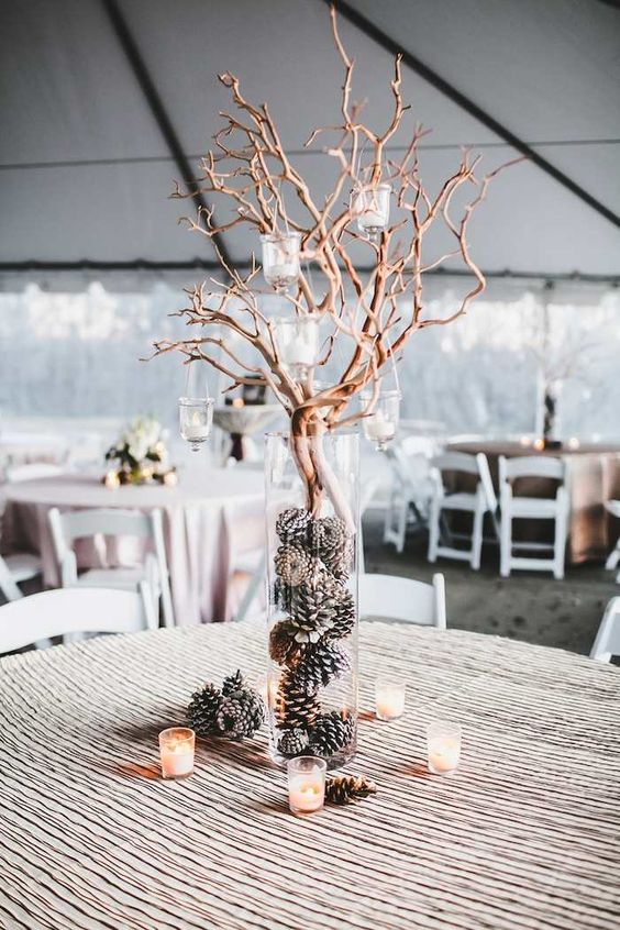 rustic winter wedding centerpiece idea via Teale Photography