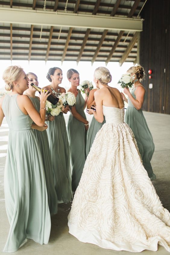 sage green mismatched bridesmaid dresses via Ashley Caroline Photography