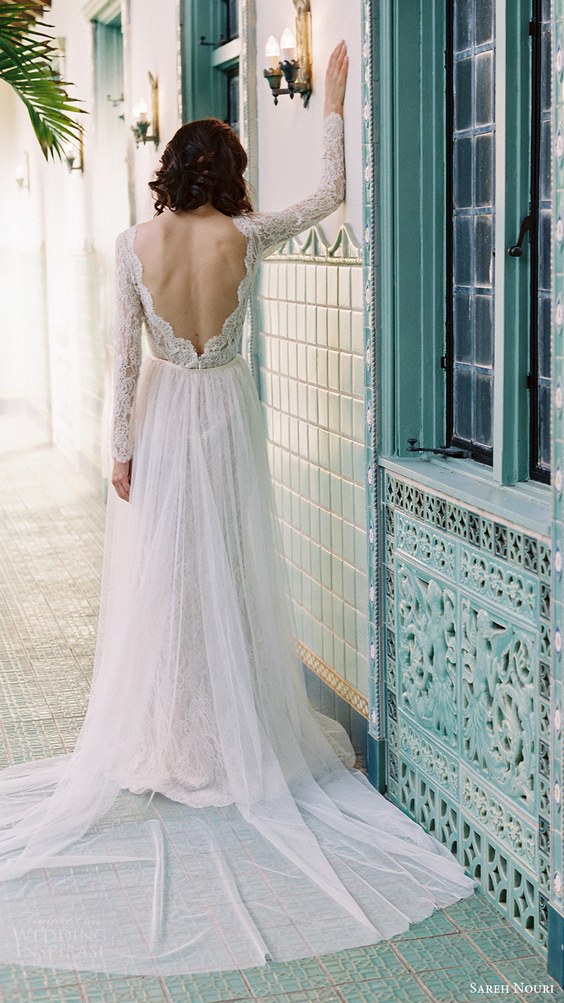 sareh nouri bridal spring 2017 vneck long sleeves lace trumpet wedding dress