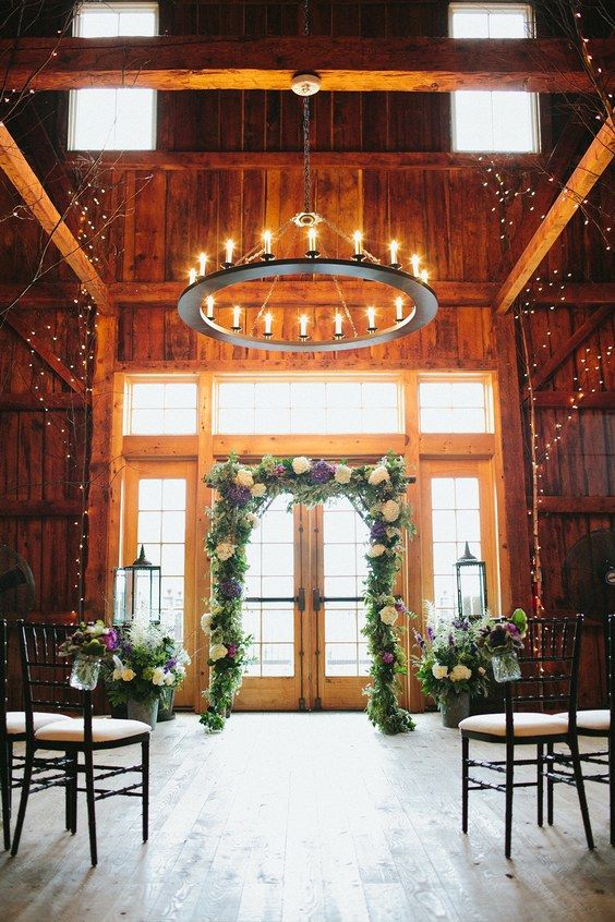 wedding ceremony indoor setup barn at lang farm vt wedding photography