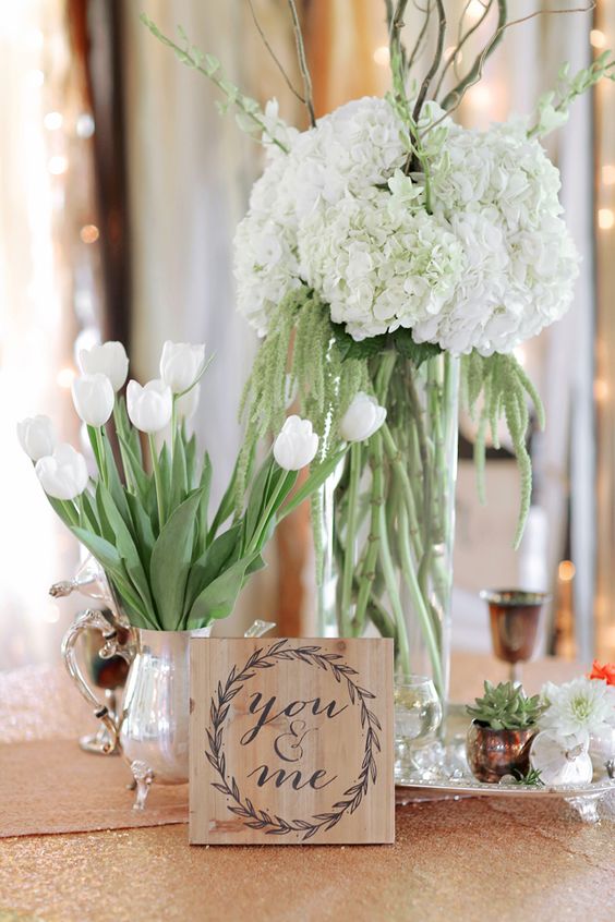 white hydrangea wedding centerpiece