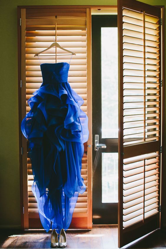 Blue Reem Acra wedding dress