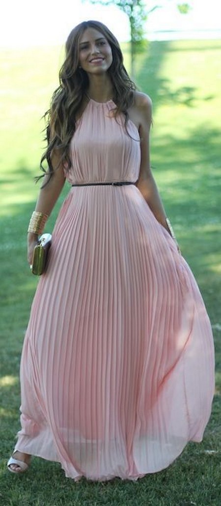 Light Pink Pleated Maxi Dress by Lady Framboise
