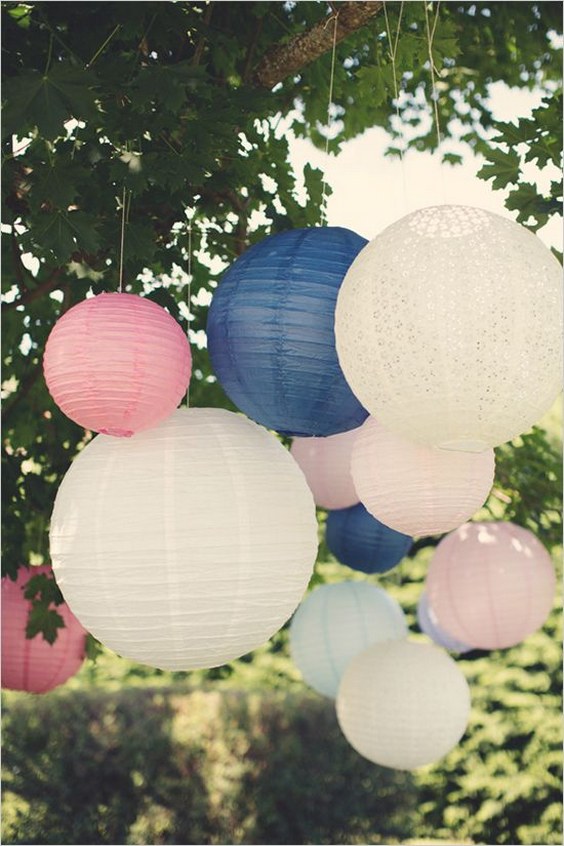 Pink, white, and blue lanterns